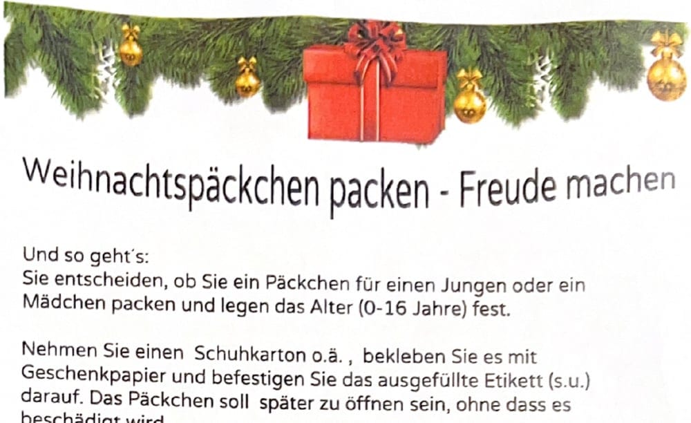 Weihnachtspäckcehn packen - Freude machen