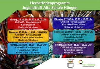 Herbstferienprogramm im Jugendtreff Alte Schule Höngen