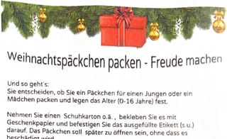 Weihnachtspäckcehn packen - Freude machen