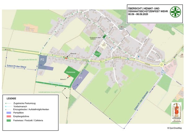 Heute großer Festumzug in Wehr - mit Lageskizze